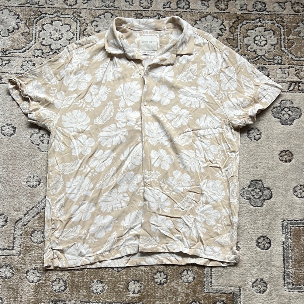 Denim & Flower Tan and White Casual Button Down Shirt